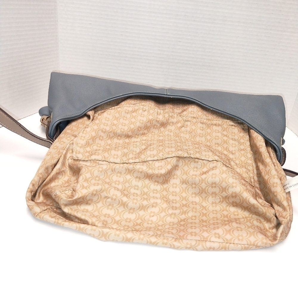 Blue Faux Leather Hobo Bag with Woven Rattan-Style Bottom Panels – Casual Should - Picture 7 of 9